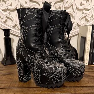 DollsKill Black Spider Web Lace-Up Platform Boots